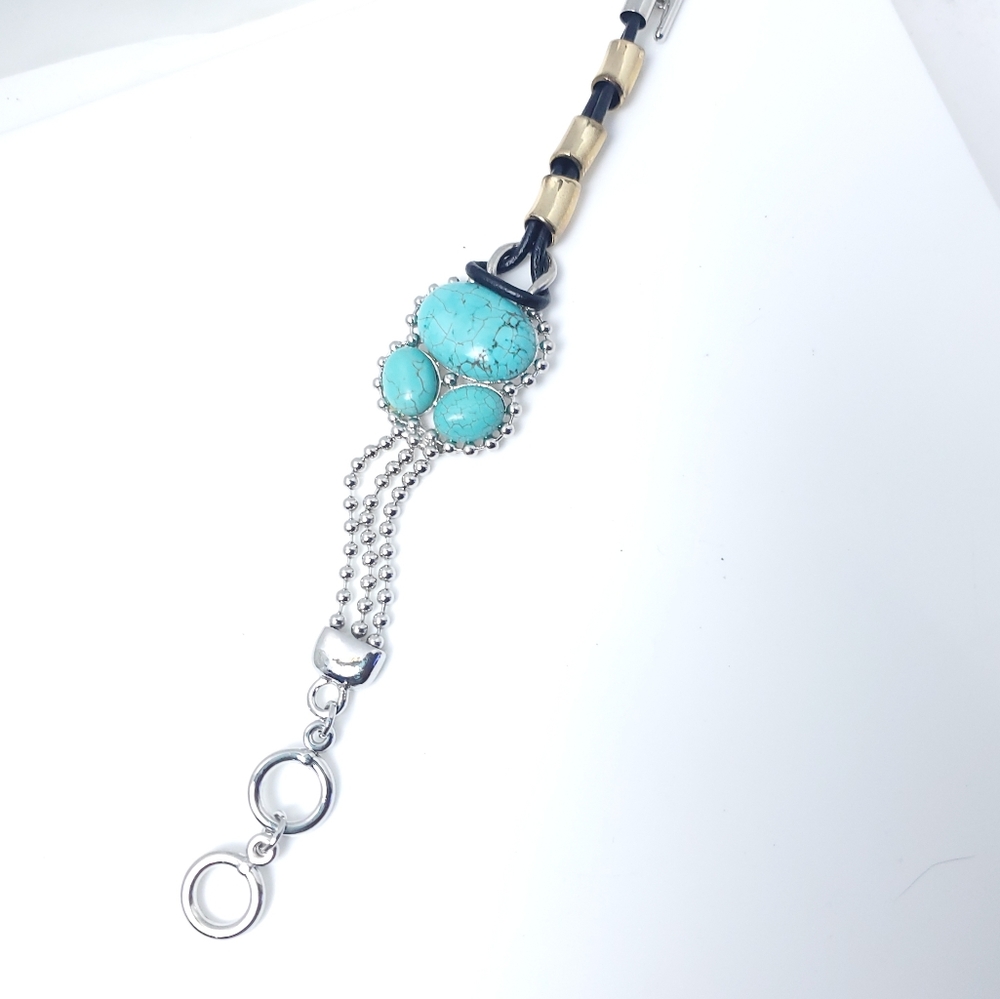 Turquoise, Silver and Leather Bracelet
